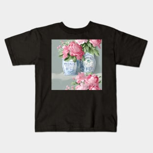 French roses in vase on grey Kids T-Shirt